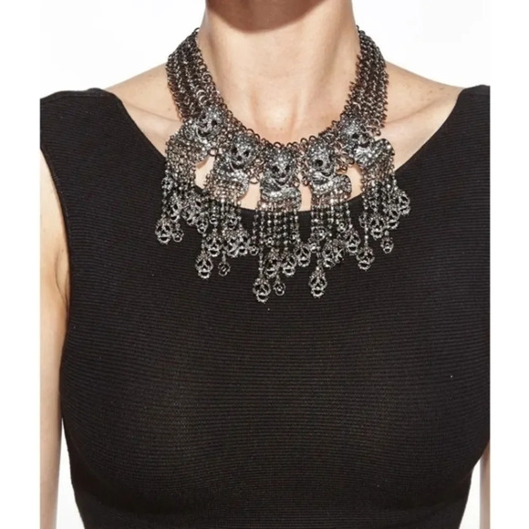 Hematite skulls bib Statement necklace NWT - Picture 1 of 9